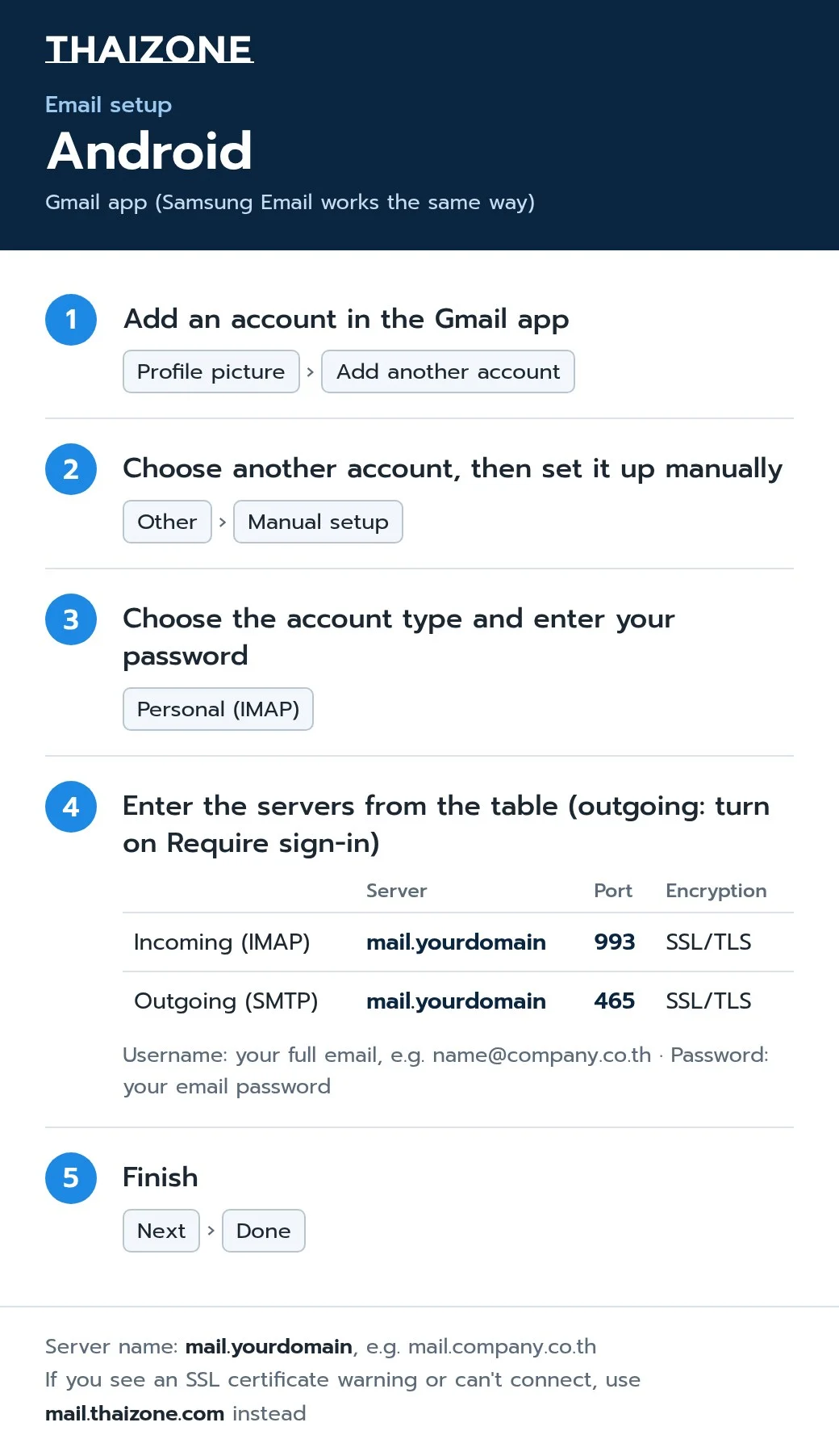How to set up ThaiZone email on Android
