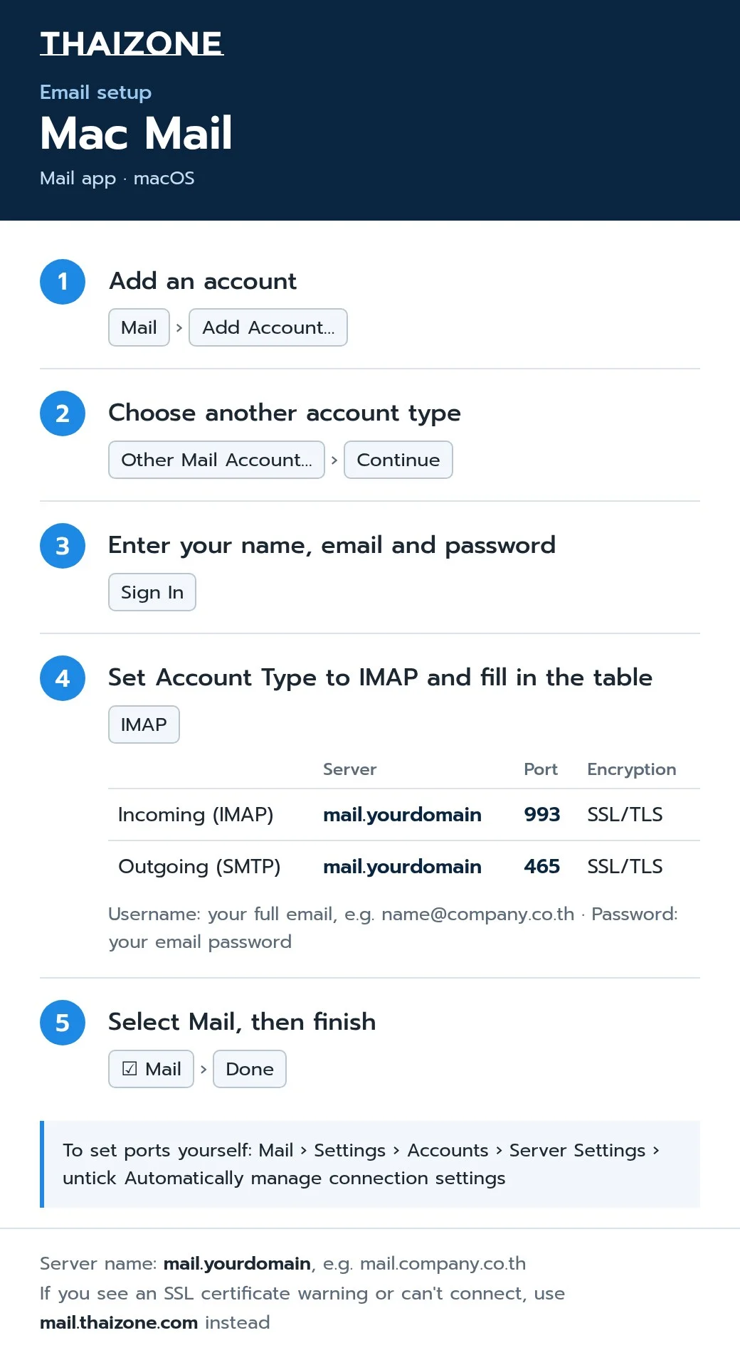 How to set up ThaiZone email in Mac Mail