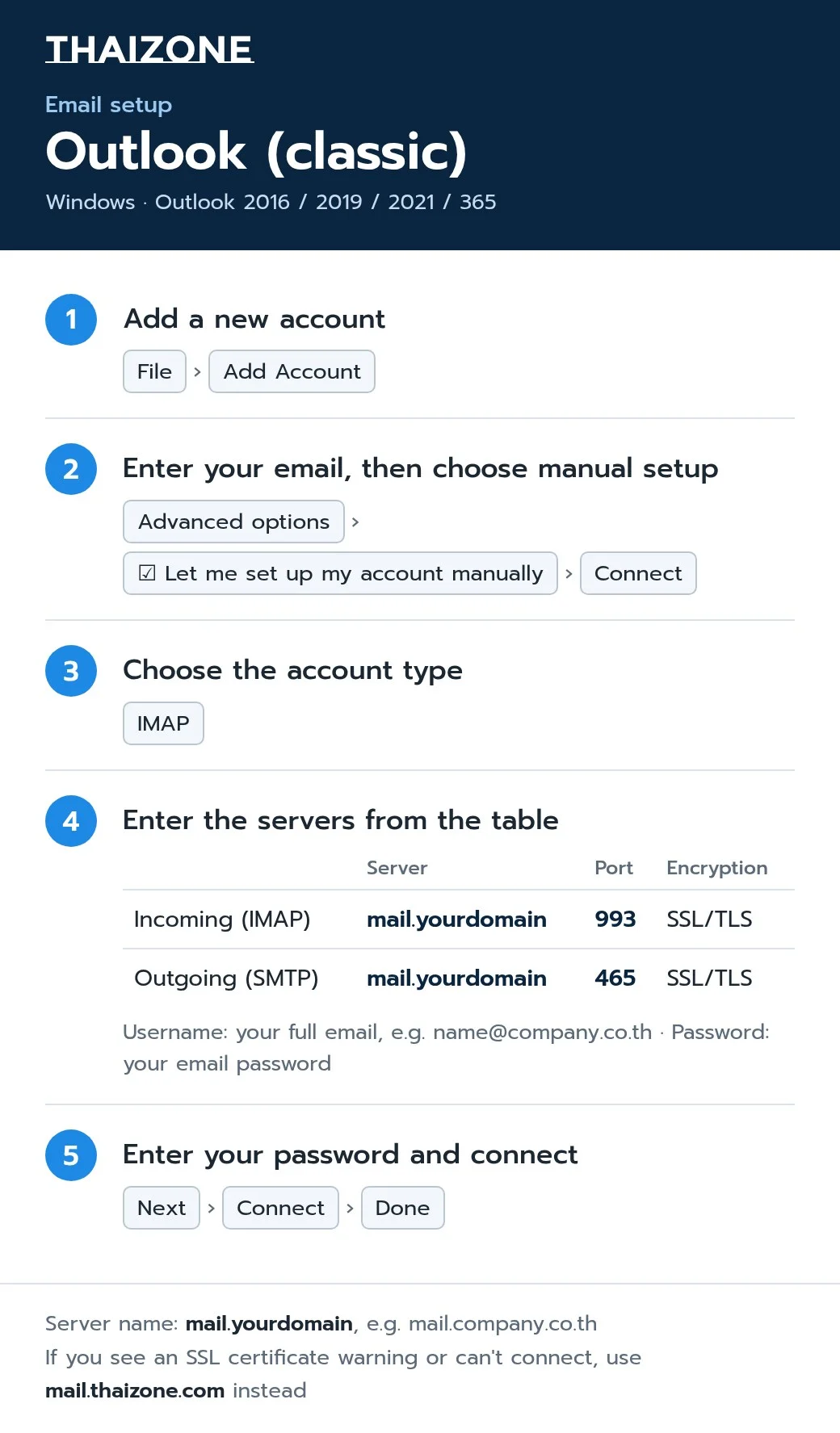 How to set up ThaiZone email in Outlook (classic)