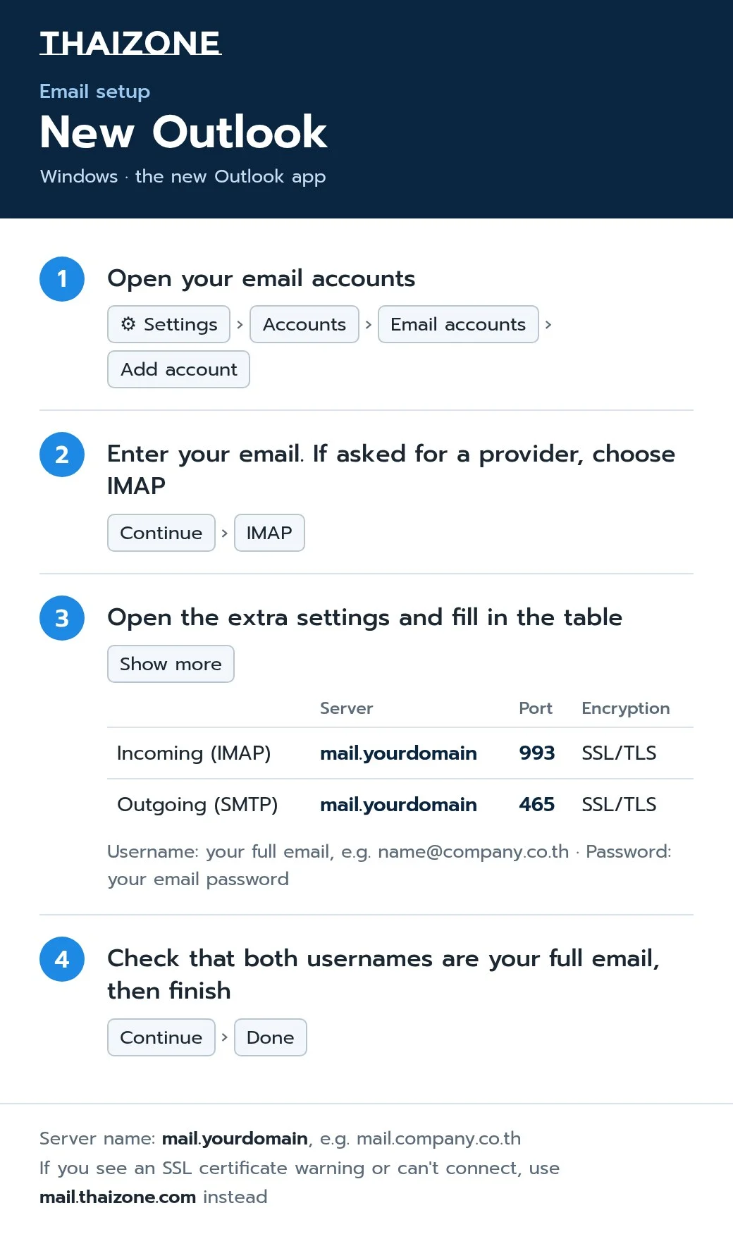 How to set up ThaiZone email in New Outlook